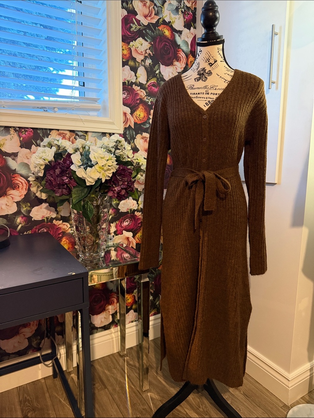 Ricki's Olive Brown Ribbed Knit Midi Dress with Tie Waist